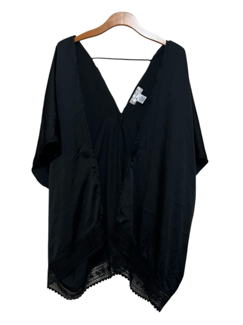 Band of Gypsies Black Lace Trim Kimono Cover Up V Neck Batwing Boho Resortwear S